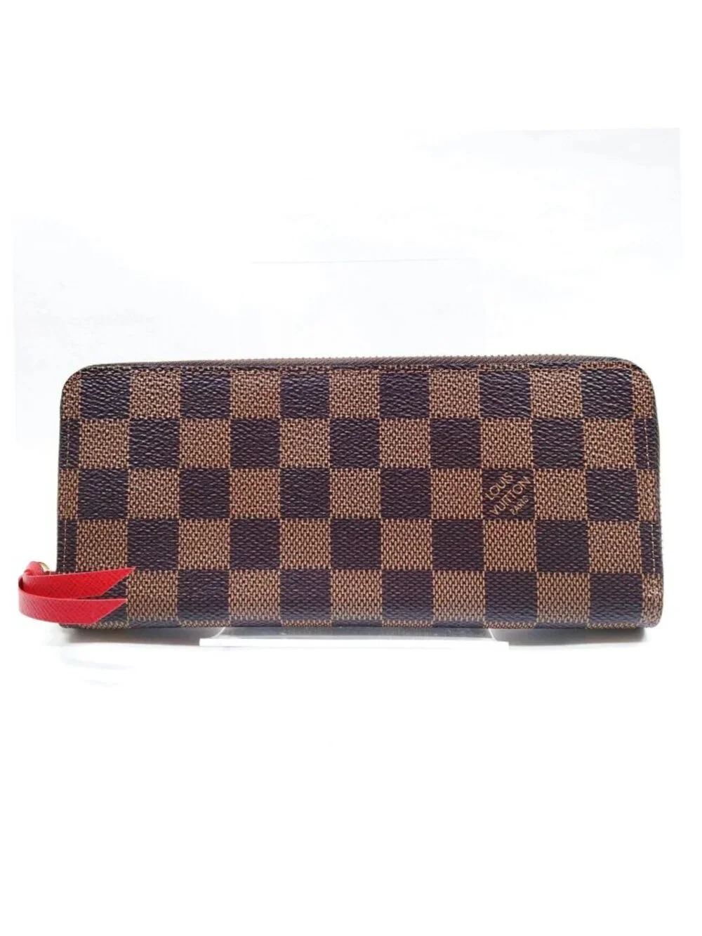 Authentic Louis Vuitton Damier Ebene Zippy Wallet Red Interior